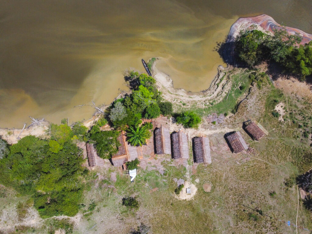 Aerial view of Orinoco River Lodge, an exclusive luxury fishing lodge on the Orinoco River, offering unparalleled comfort and privacy. Book your stay today and experience Colombia's finest fishing retreat with Fishing ByEcolodge